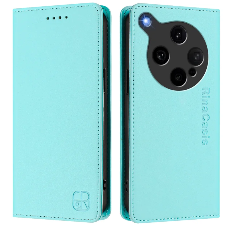For Oppo Find X8 Ultra 5G Leather Case RINACASIS RC01 Phone Cover with RFID Blocking Wallet Stand - Mint Green-Cellmalls