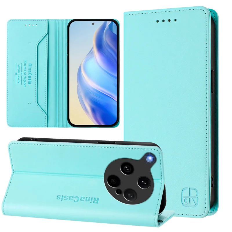 For Oppo Find X8 Ultra 5G Leather Case RINACASIS RC01 Phone Cover with RFID Blocking Wallet Stand - Mint Green-Cellmalls
