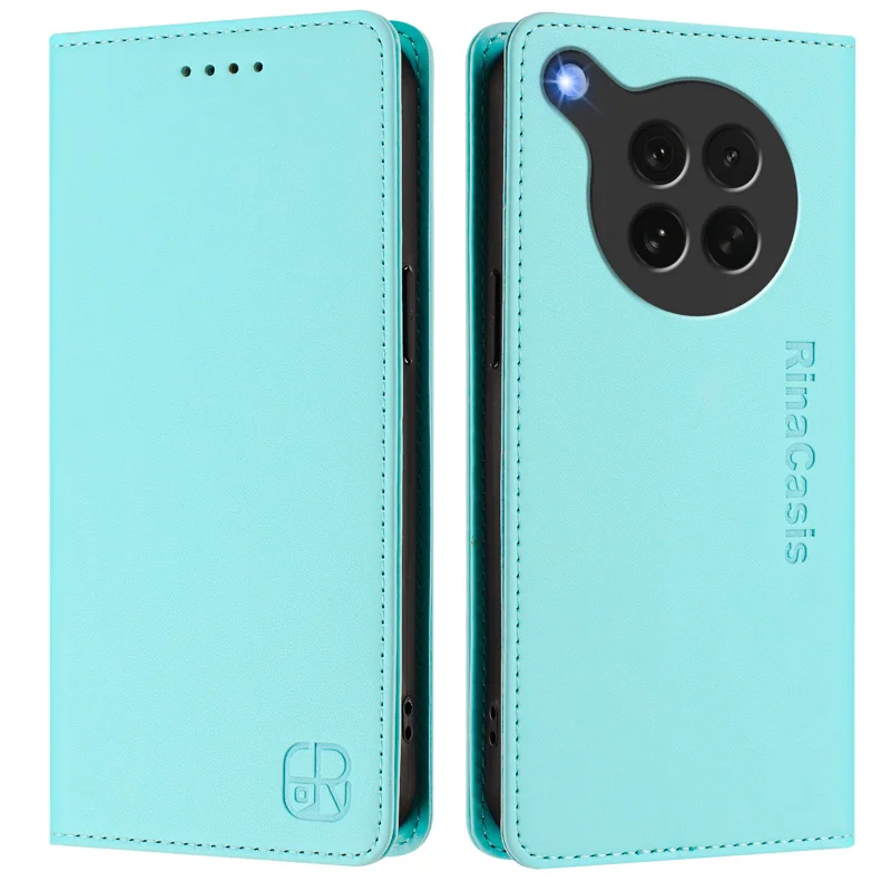 For Oppo Find X8s 5G Leather Case RINACASIS RC01 Phone Cover with RFID Blocking Wallet Stand - Mint Green-Cellmalls