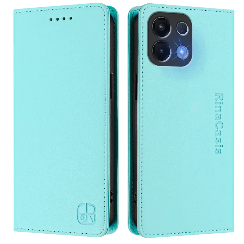For Oppo K13 5G Leather Case RINACASIS RC01 Phone Cover with RFID Blocking Wallet Stand - Mint Green-Cellmalls