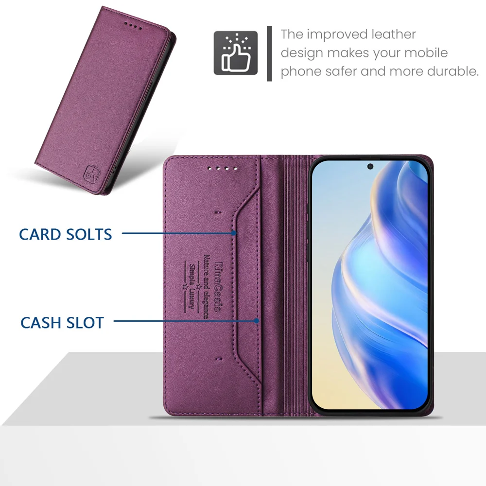 For Oppo Reno13 F 5G Leather Case RINACASIS RC01 Phone Cover with RFID Blocking Wallet Stand - Mint Green-Cellmalls