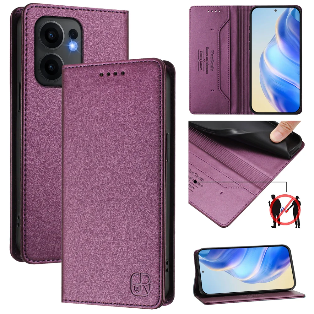 For Oppo Reno13 F 5G Leather Case RINACASIS RC01 Phone Cover with RFID Blocking Wallet Stand - Mint Green-Cellmalls