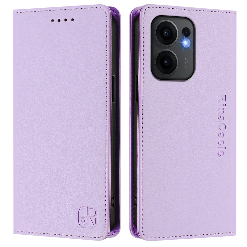 For Oppo Reno13 F 5G Leather Case RINACASIS RC01 Phone Cover with RFID Blocking Wallet Stand - Mint Green-Cellmalls