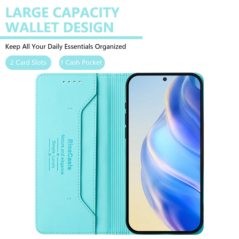 For Oppo Find X8 Ultra 5G Leather Case RINACASIS RC01 Phone Cover with RFID Blocking Wallet Stand - Mint Green-Cellmalls