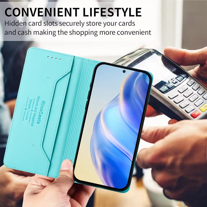 For Oppo Find X8 Ultra 5G Leather Case RINACASIS RC01 Phone Cover with RFID Blocking Wallet Stand - Mint Green-Cellmalls