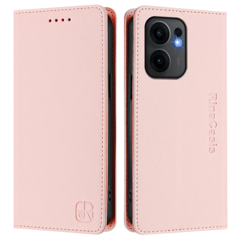 For Oppo Reno13 F 5G Leather Case RINACASIS RC01 Phone Cover with RFID Blocking Wallet Stand - Mint Green-Cellmalls