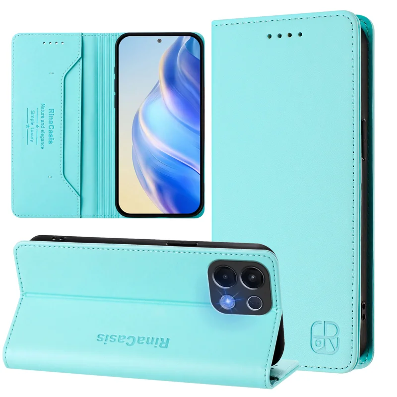 For Oppo K13 5G Leather Case RINACASIS RC01 Phone Cover with RFID Blocking Wallet Stand - Mint Green-Cellmalls