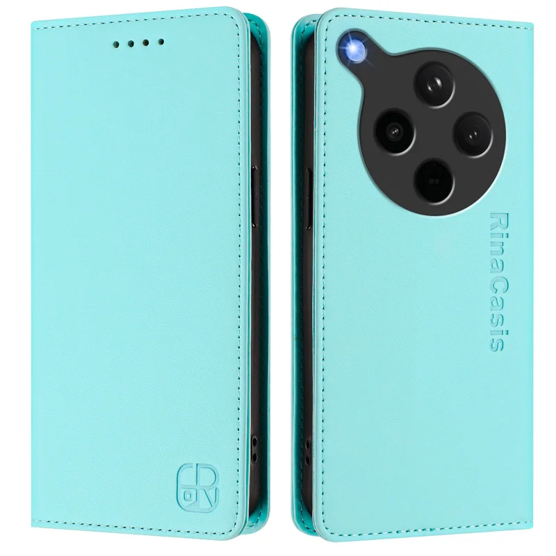 For Oppo Find X8s+ 5G Leather Case RINACASIS RC01 Phone Cover with RFID Blocking Wallet Stand - Mint Green-Cellmalls