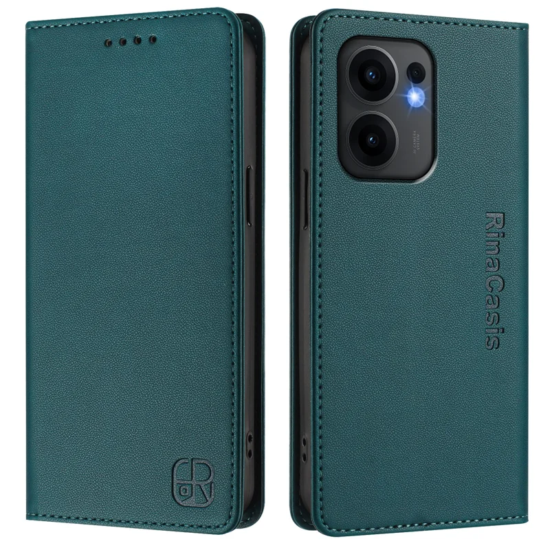 For Oppo Reno13 F 5G Leather Case RINACASIS RC01 Phone Cover with RFID Blocking Wallet Stand - Mint Green-Cellmalls