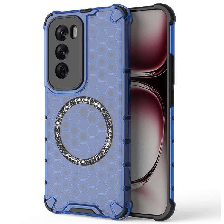 For Oppo Reno12 5G (Global) Magnetic Case Honeycomb Hybrid Series TPU+PC Phone Cover - Blue-Cellmalls