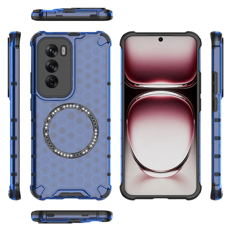 For Oppo Reno12 5G (Global) Magnetic Case Honeycomb Hybrid Series TPU+PC Phone Cover - Blue-Cellmalls