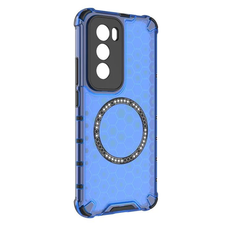 For Oppo Reno12 Pro 5G (Global) Magnetic Case Honeycomb Texture Double Layer TPU+PC Phone Cover - Blue-Cellmalls