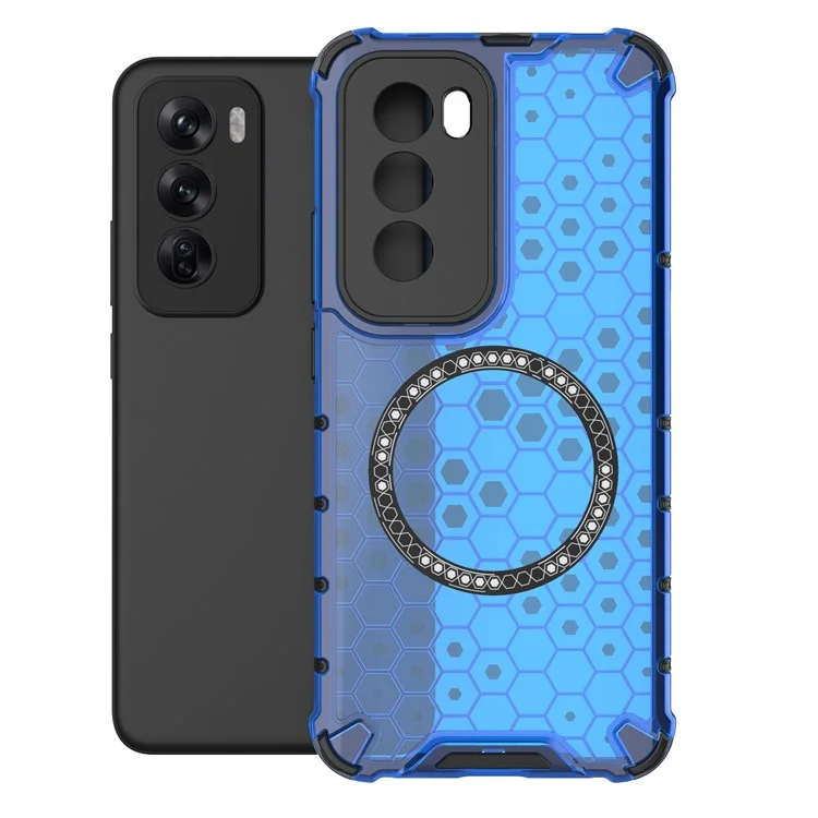 For Oppo Reno12 Pro 5G (Global) Magnetic Case Honeycomb Texture Double Layer TPU+PC Phone Cover - Blue-Cellmalls