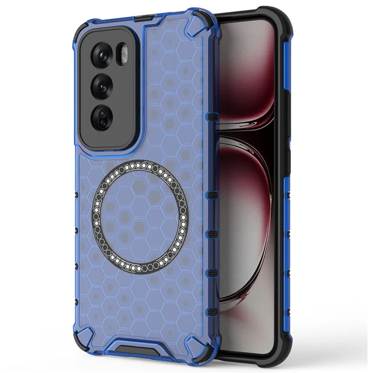 For Oppo Reno12 Pro 5G (Global) Magnetic Case Honeycomb Texture Double Layer TPU+PC Phone Cover - Blue-Cellmalls