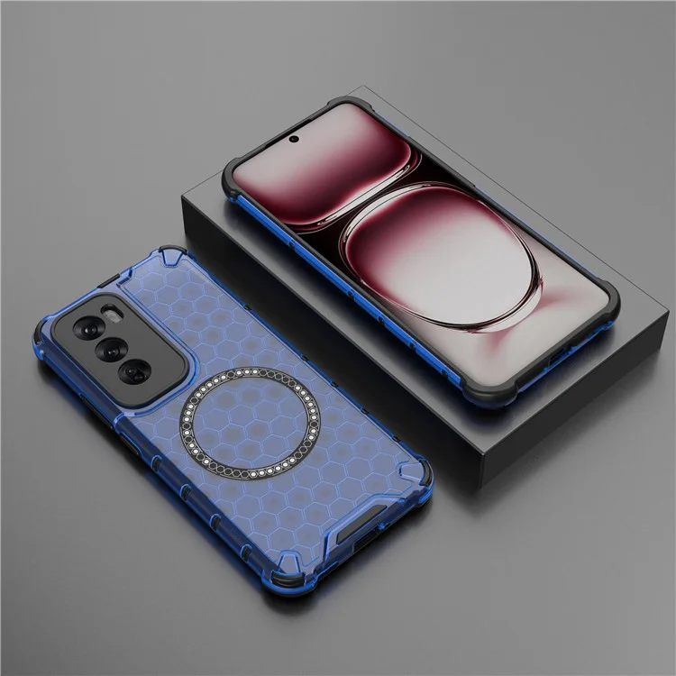 For Oppo Reno12 5G (Global) Magnetic Case Honeycomb Hybrid Series TPU+PC Phone Cover - Blue-Cellmalls