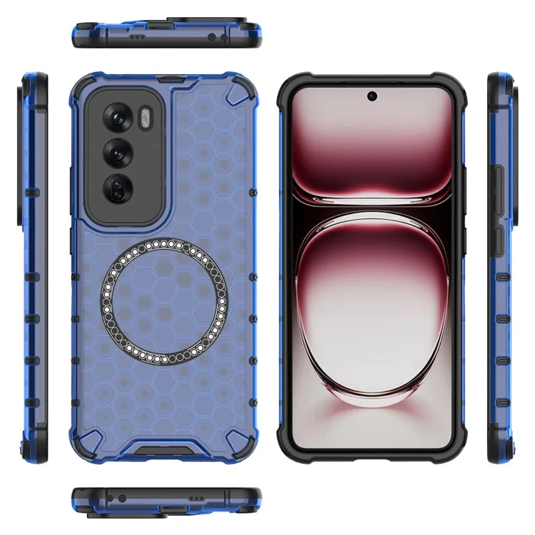 For Oppo Reno12 Pro 5G (Global) Magnetic Case Honeycomb Texture Double Layer TPU+PC Phone Cover - Blue-Cellmalls