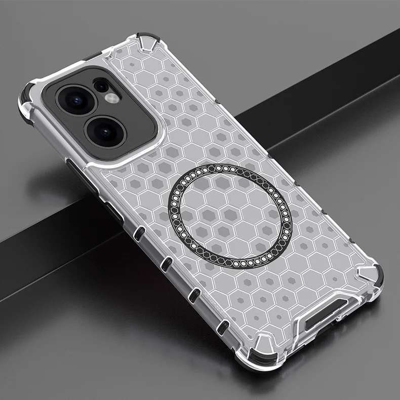 For Oppo Reno13 F 5G Case Compatible with MagSafe Honeycomb Design TPU + PC Phone Cover - Grey-Cellmalls