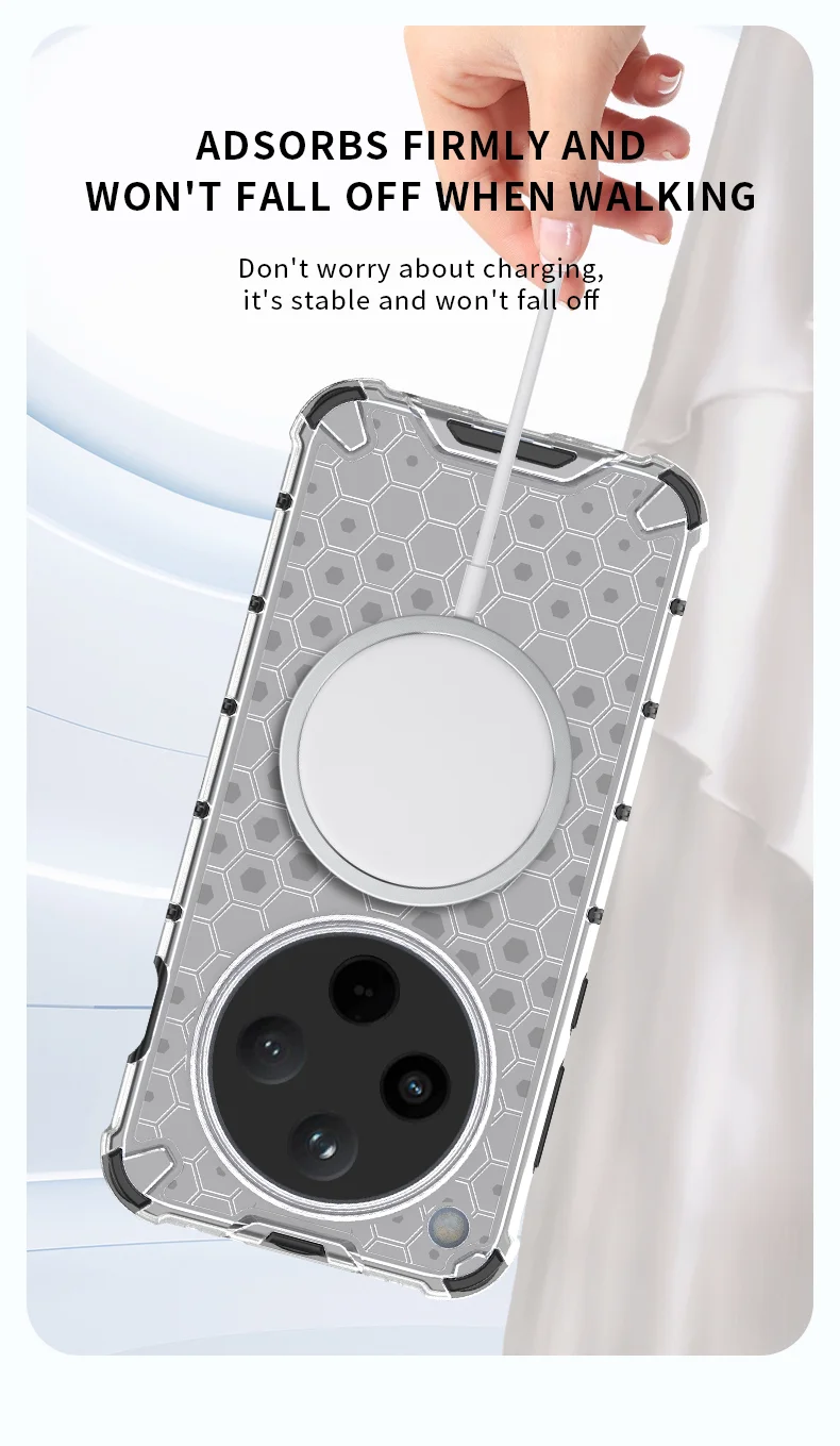 For Oppo Find X8 5G Case Compatible with MagSafe Honeycomb Design TPU+PC Phone Cover - Grey-Cellmalls