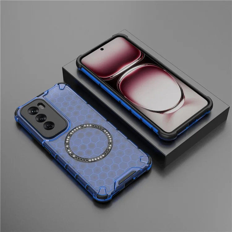 For Oppo Reno12 Pro 5G (Global) Magnetic Case Honeycomb Texture Double Layer TPU+PC Phone Cover - Blue-Cellmalls