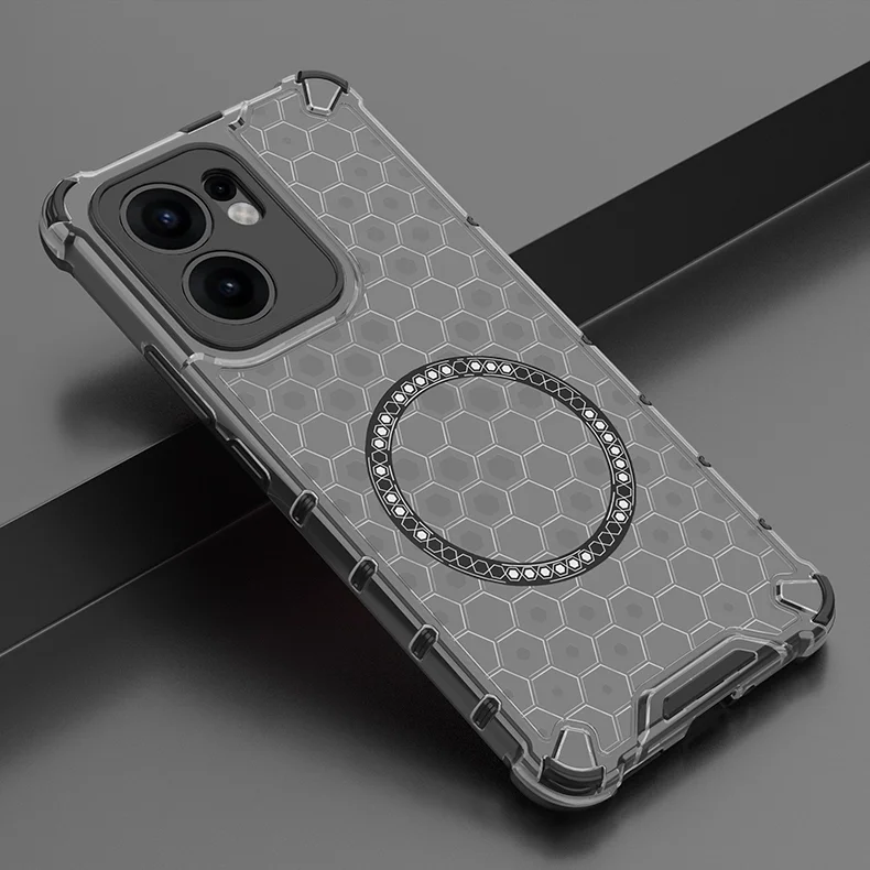 For Oppo Reno13 F 5G Case Compatible with MagSafe Honeycomb Design TPU + PC Phone Cover - Grey-Cellmalls