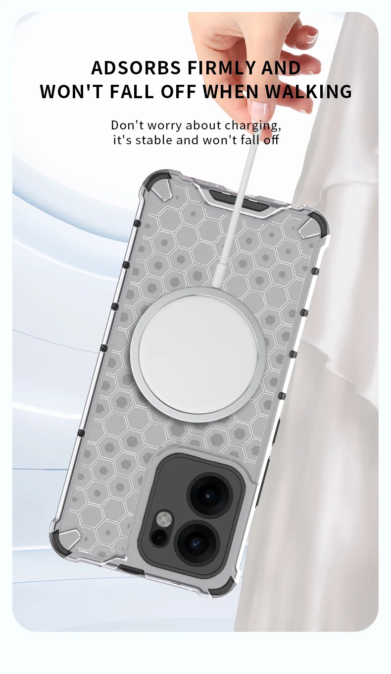 For Oppo Reno13 F 5G Case Compatible with MagSafe Honeycomb Design TPU + PC Phone Cover - Grey-Cellmalls