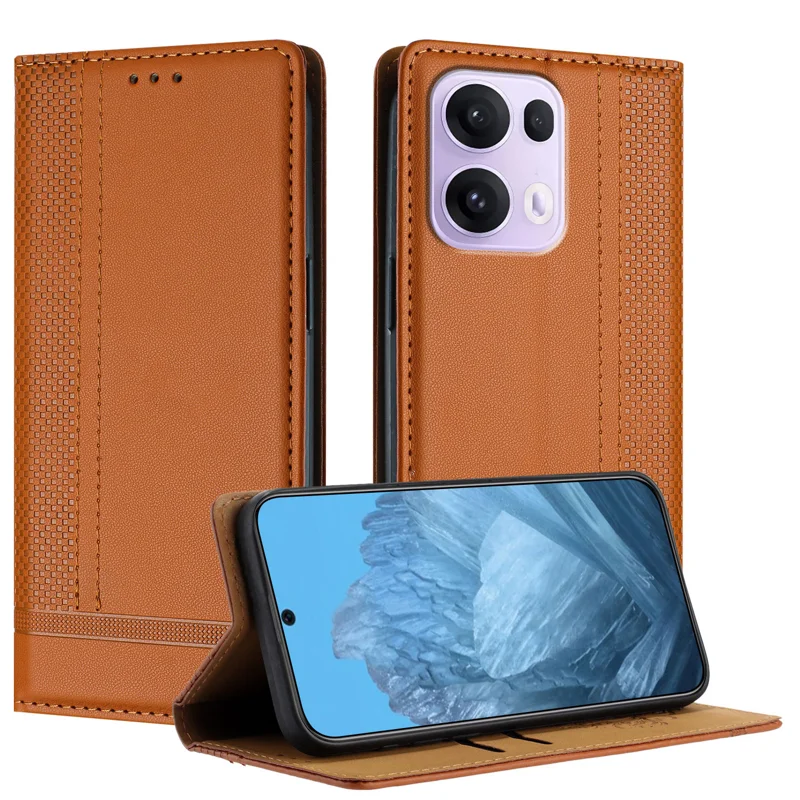For Oppo Reno13 Pro 5G Case L-Shaped Grid Pattern Leather Stand Phone Cover with Card Slots - Blue-Cellmalls
