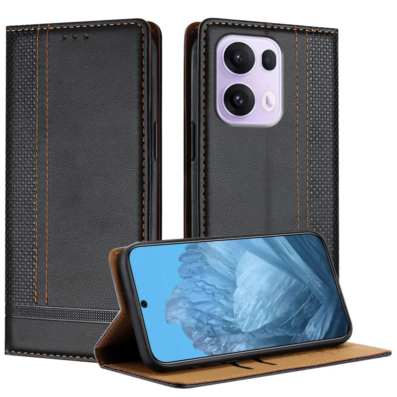 For Oppo Reno13 Pro 5G Case L-Shaped Grid Pattern Leather Stand Phone Cover with Card Slots - Blue-Cellmalls