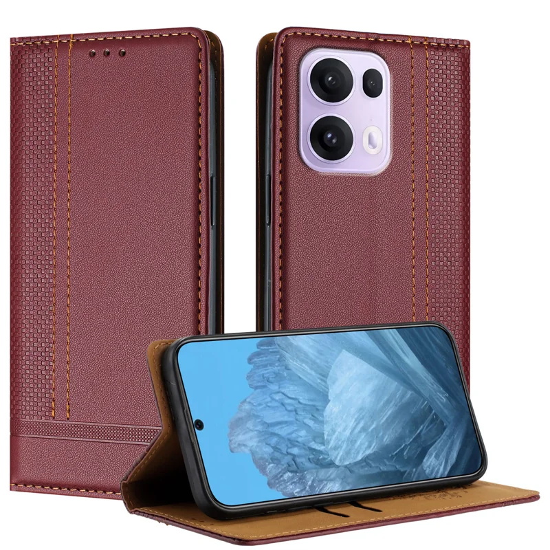 For Oppo Reno13 Pro 5G Case L-Shaped Grid Pattern Leather Stand Phone Cover with Card Slots - Blue-Cellmalls