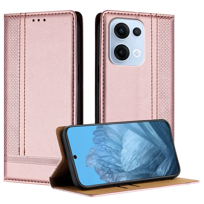 For Oppo Reno13 5G (Global) Case L-Shaped Grid Pattern Leather Stand Phone Cover with Card Slots - Blue-Cellmalls