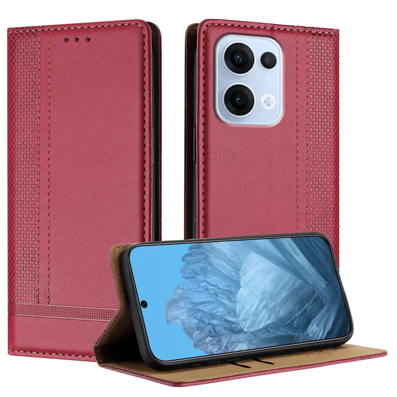 For Oppo Reno13 5G (Global) Case L-Shaped Grid Pattern Leather Stand Phone Cover with Card Slots - Blue-Cellmalls