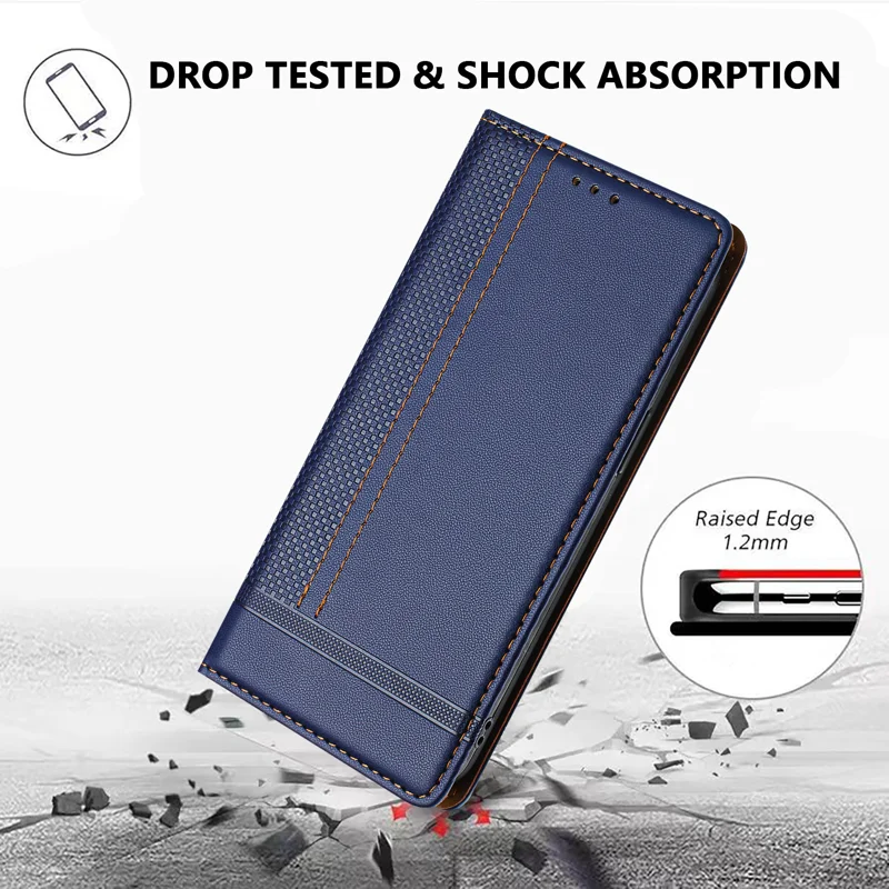 For Oppo Reno13 F 5G Case L-Shaped Grid Pattern Leather Stand Phone Cover with Card Slots - Blue-Cellmalls