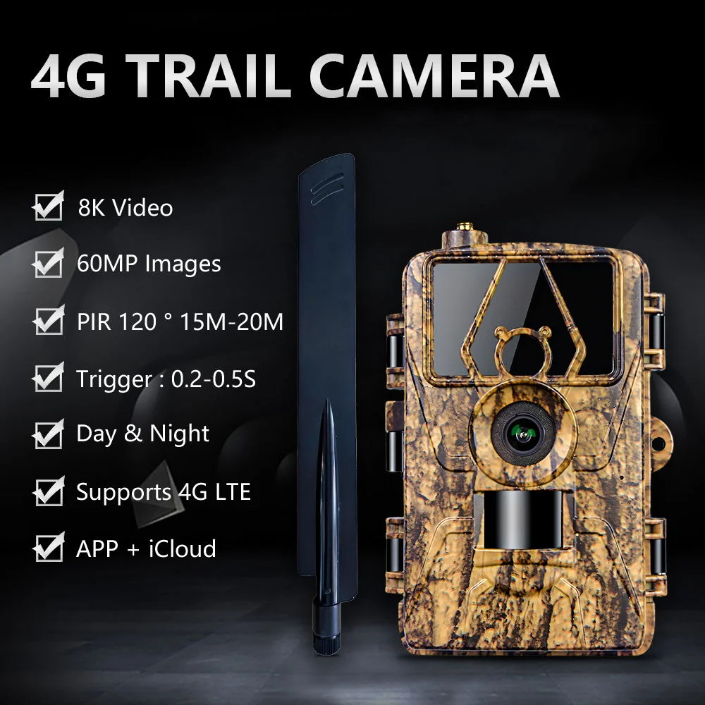 PR801LTE 4G Trail Camera 60MP 8K 0.2S Trigger Hunting Camera with IP66 Waterproof for Wildlife Monitoring - EU Version-Cellmalls