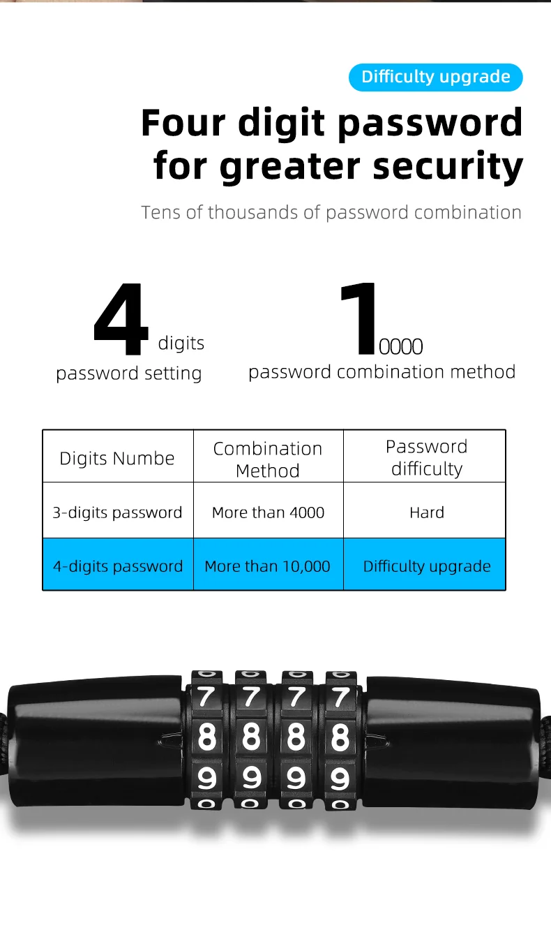 WEST BIKING YP0705089 0.65m Bike Chain Lock 4 Digit Resettable Combination Alloy Bicycle Locks for Bikes, Scooter, Door-Cellmalls