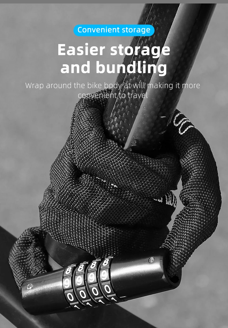 WEST BIKING YP0705089 0.65m Bike Chain Lock 4 Digit Resettable Combination Alloy Bicycle Locks for Bikes, Scooter, Door-Cellmalls