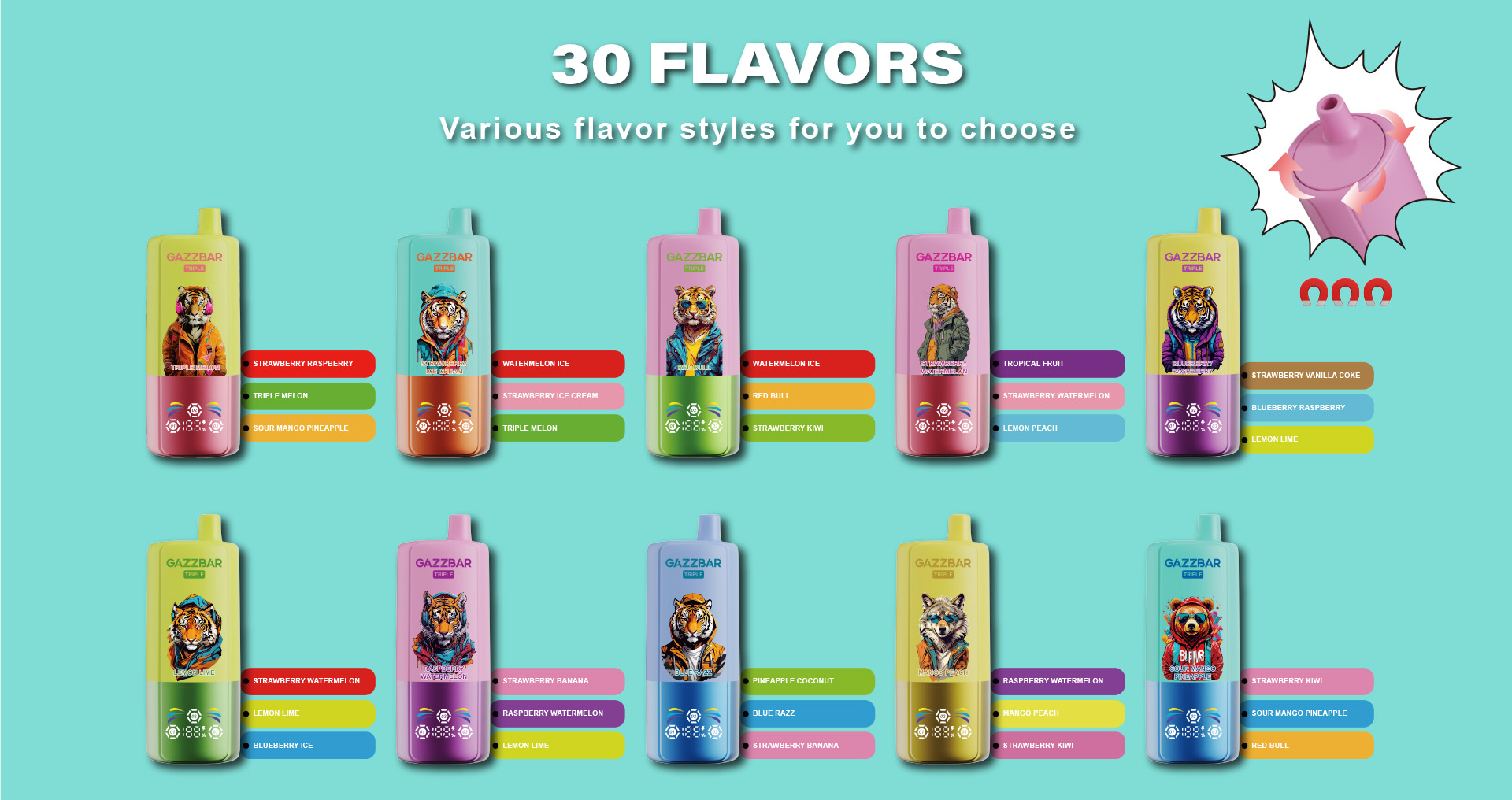 Gazzbar Triple 60000 puffs disposable vape puff 60K 3 in 1 flavors with LED smart display vaper