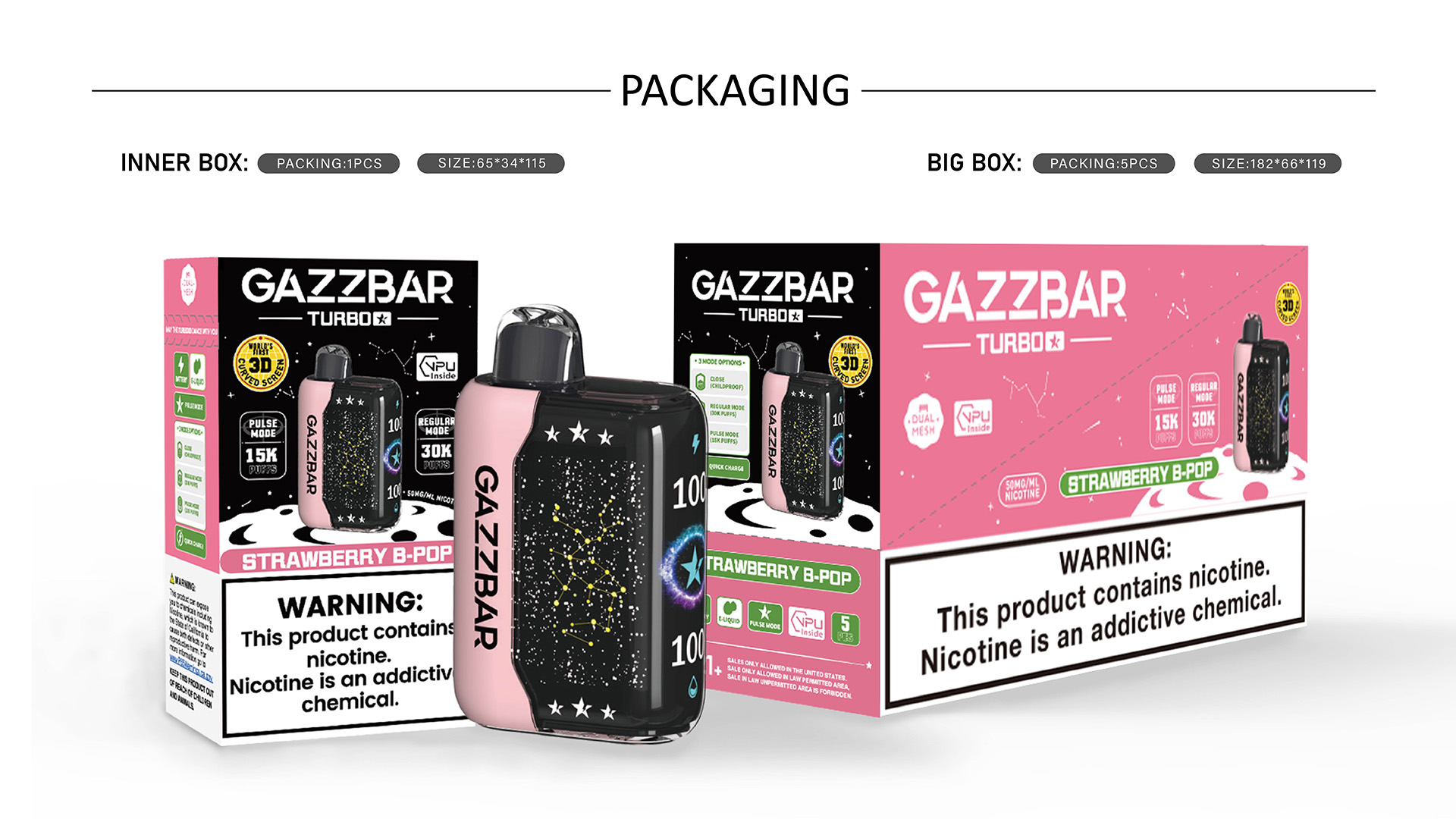 Gazzbar Turbo 30000 Puff Disposable Vape Dual Mode pulse 15000 puffs With 3D Curved Smart display