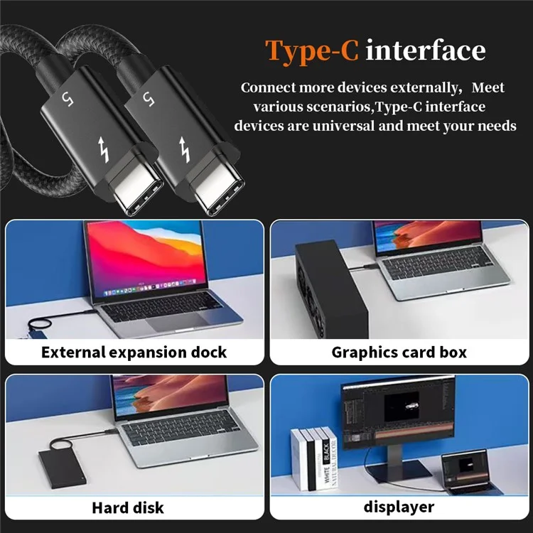 2m 80Gbps Ultra-Fast Thunderbolt 5 USB Type-C Cable Supports 8K 60Hz Display PD 240W Charging Power-Cellmalls