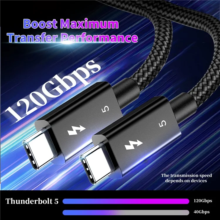2m 80Gbps Ultra-Fast Thunderbolt 5 USB Type-C Cable Supports 8K 60Hz Display PD 240W Charging Power-Cellmalls