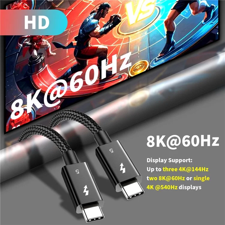 2m 80Gbps Ultra-Fast Thunderbolt 5 USB Type-C Cable Supports 8K 60Hz Display PD 240W Charging Power-Cellmalls