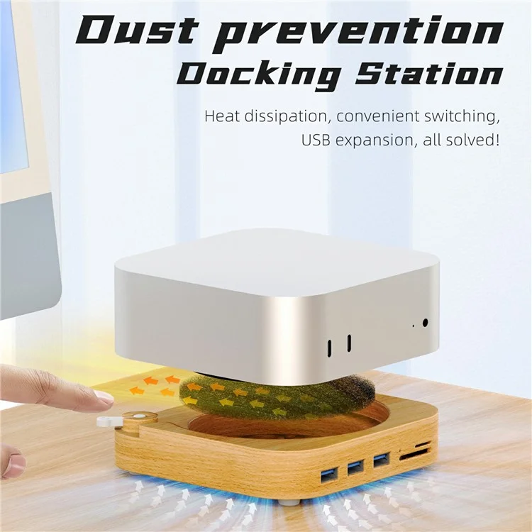 AJM4-FH For Mac Mini M4  /  M4 Pro Wooden Expansion Dock USB 3.0 Hub TF / SD Card Reader Anti-Dust Stand-Cellmalls