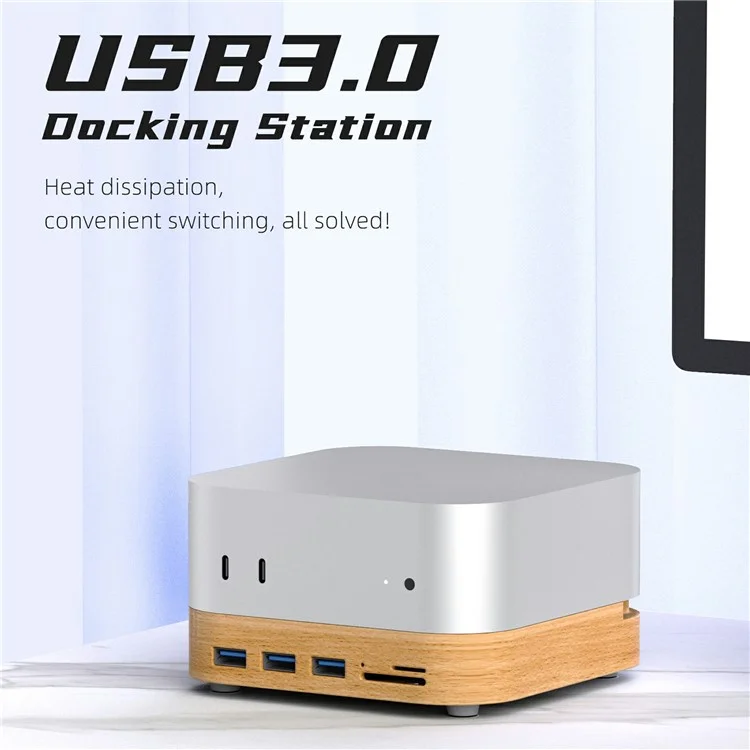 AJM4-FH For Mac Mini M4  /  M4 Pro Wooden Expansion Dock USB 3.0 Hub TF / SD Card Reader Anti-Dust Stand-Cellmalls