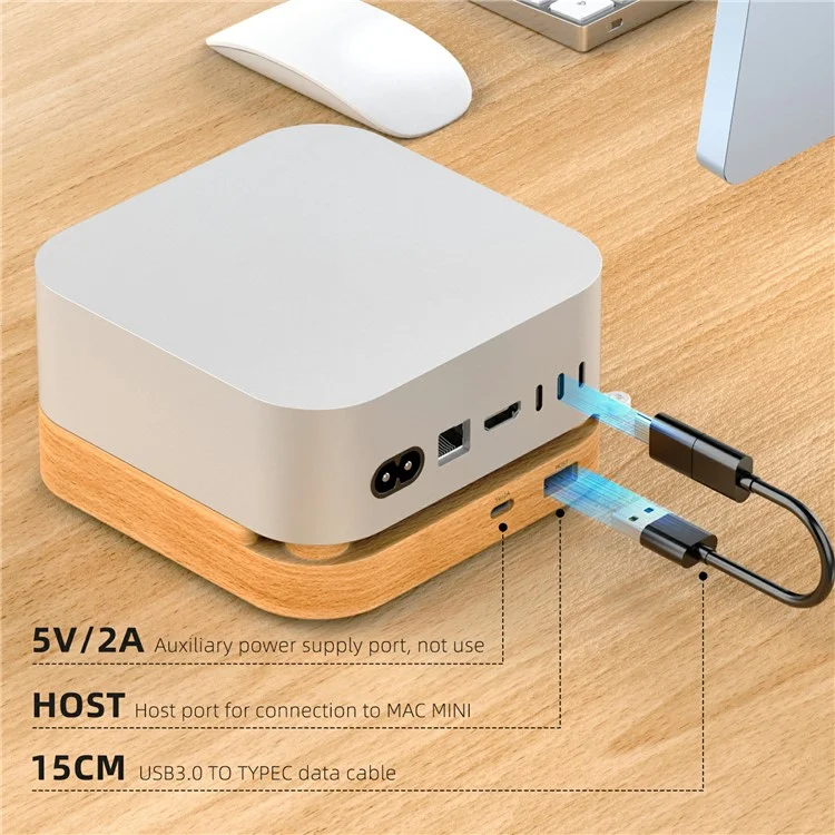 AJM4-FH For Mac Mini M4  /  M4 Pro Wooden Expansion Dock USB 3.0 Hub TF / SD Card Reader Anti-Dust Stand-Cellmalls