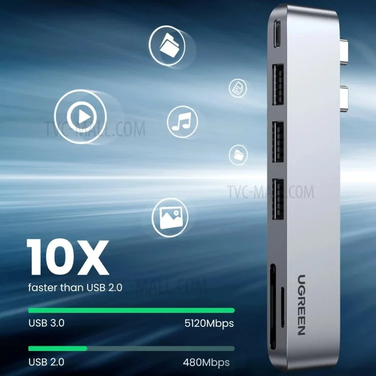 UGREEN 60560 USB-C Hub Splitter Adapter Thunderbolt 3 Dock Card Reader for MacBook Pro / Air-Cellmalls