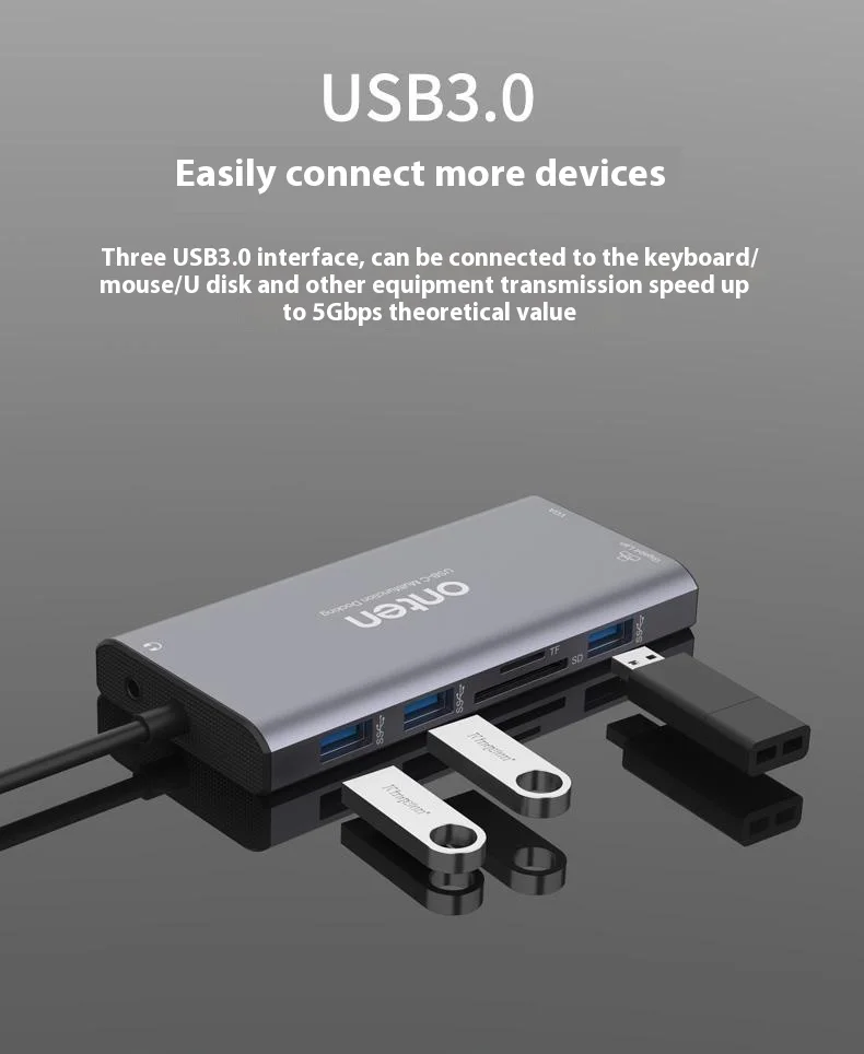 ONTEN UC601 USB 3.0 Hub Docking Station Gigabit Ethernet RJ45  /  Dual HDMI 4K  /  Type-C Multifunction Adapter - Grey-Cellmalls