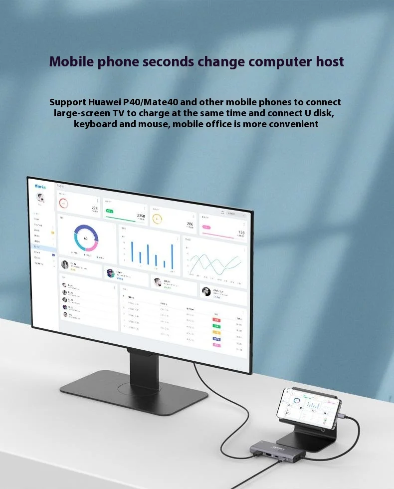 ONTEN UC601 USB 3.0 Hub Docking Station Gigabit Ethernet RJ45  /  Dual HDMI 4K  /  Type-C Multifunction Adapter - Grey-Cellmalls