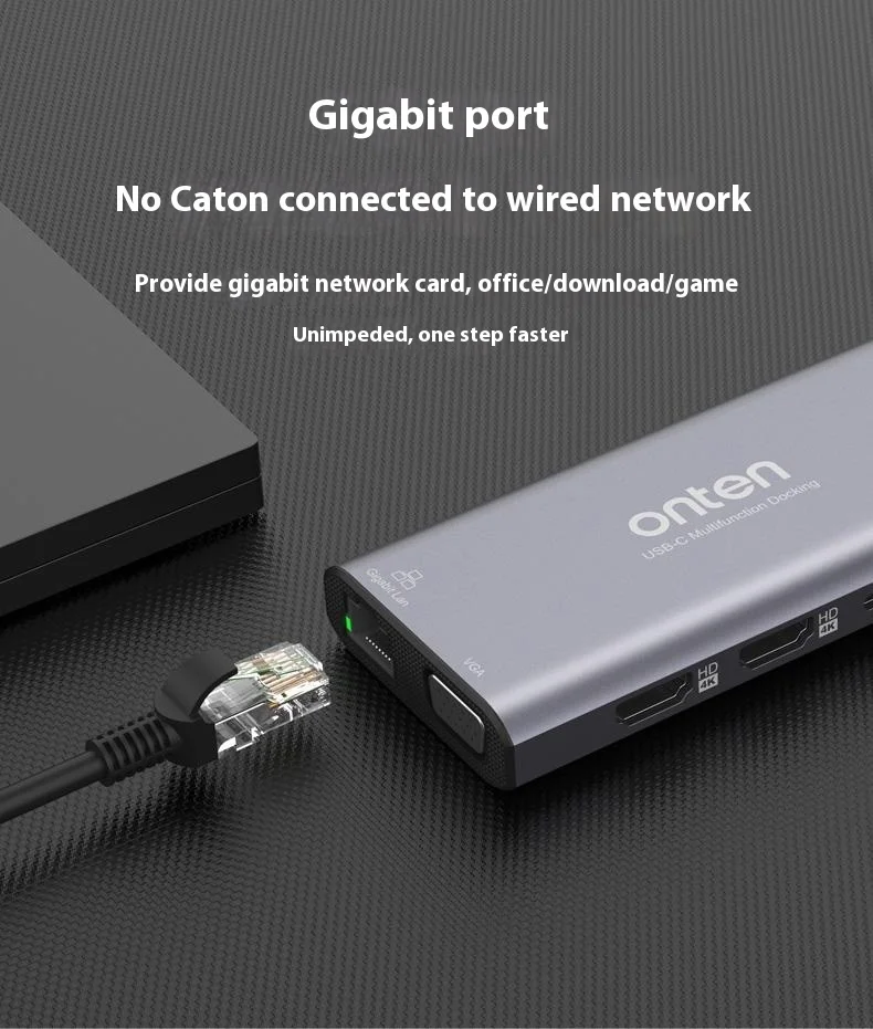 ONTEN UC601 USB 3.0 Hub Docking Station Gigabit Ethernet RJ45  /  Dual HDMI 4K  /  Type-C Multifunction Adapter - Grey-Cellmalls