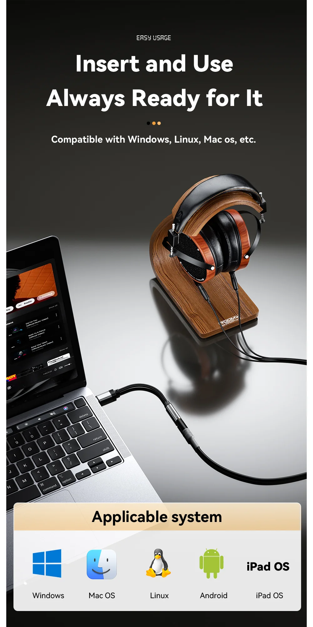 ESSAGER Type-C Male to 3.5mm Female Headphone Connection Audio Adapter Cable-Cellmalls