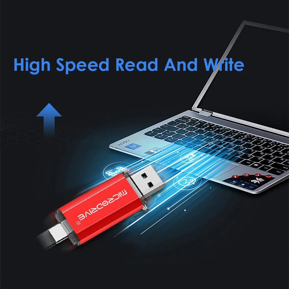 MICRODRIVE 64GB 2-in-1 USB 2.0 / Type-C U-Disk Phone Laptop Computer Flash Disk - Red-Cellmalls