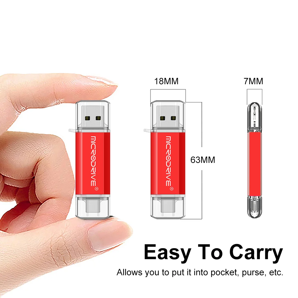 MICRODRIVE 64GB 2-in-1 USB 2.0 / Type-C U-Disk Phone Laptop Computer Flash Disk - Red-Cellmalls