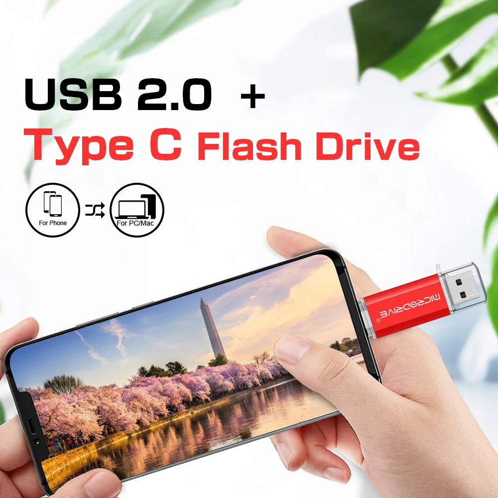 MICRODRIVE 64GB 2-in-1 USB 2.0 / Type-C U-Disk Phone Laptop Computer Flash Disk - Red-Cellmalls